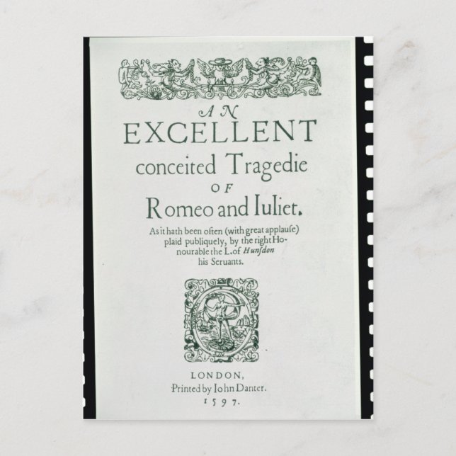 Carte Postale Page de titre de "Romeo and Juliet" (Devant)