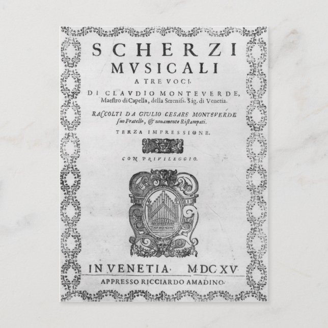 Carte Postale Page de titre du 'Scherzi Musicali' (Devant)