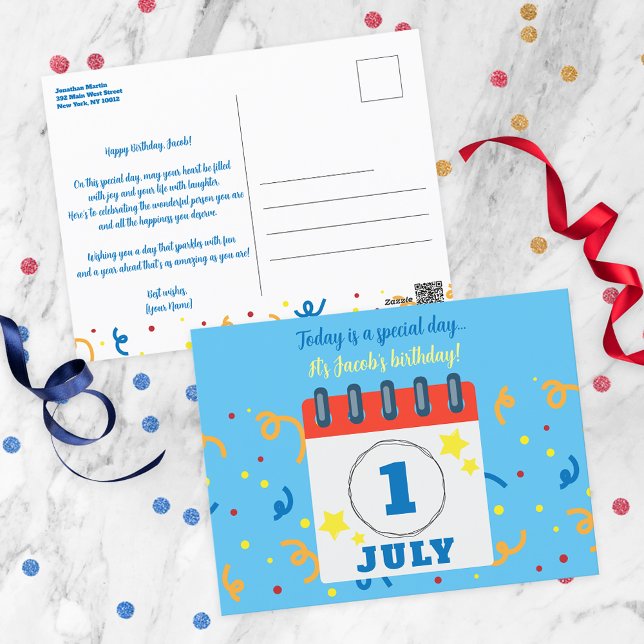 Carte Postale Page du calendrier Célébration de l'anniversaire d (Créateur téléchargé)