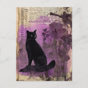 Carte Postale Page Journal Vintage d'aquarelle de chat noir