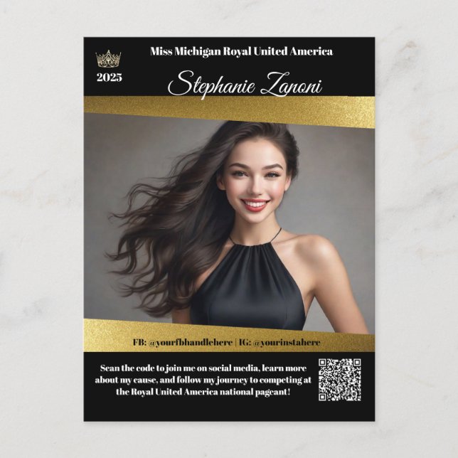 Carte Postale Pageant Promo Autograph Card Gold Shine | Code QR (Devant)