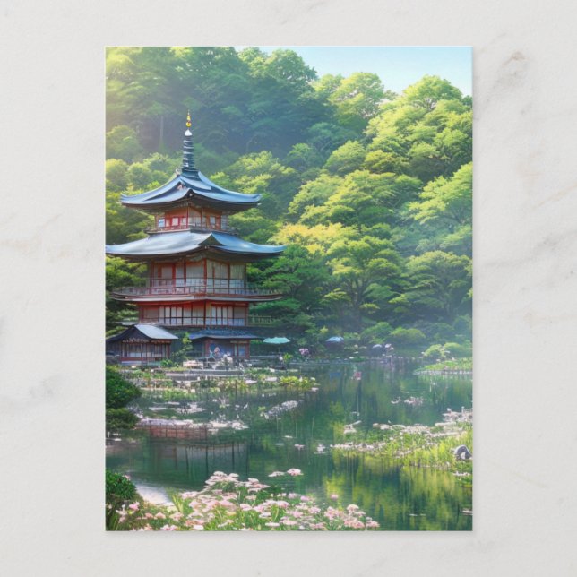 Carte Postale Pagode dans le Jardin Vert (Devant)