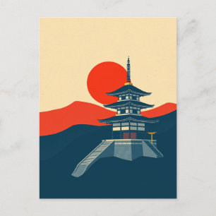 Carte Postale Pagode japonaise Art de voyage vintage Temple