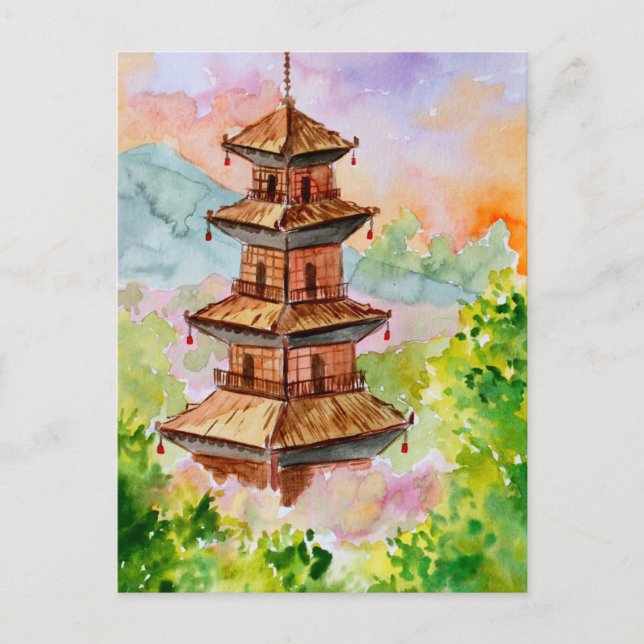 Carte Postale Pagode japonaise au printemps (Devant)