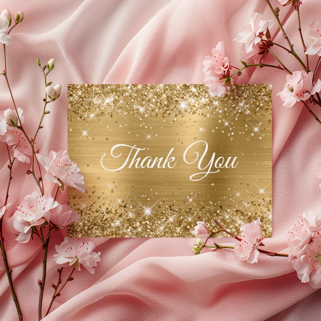 Carte Postale Pailleté Or Feuille Remerciement 90e Anniversaire (Glittery Gold Foil 90th Birthday Thank You Postcard)