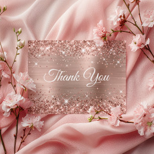 Carte Postale Pailleté Or Rose Feuille Merci 50e Anniversaire