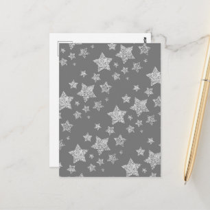 Carte Postale Pailletés argentés scintillent Motif étoiles gris
