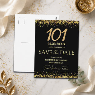 Carte Postale Paillettes d'or noir 101e anniversaire Enregistrez