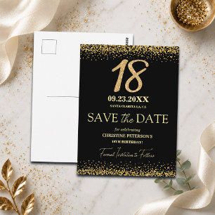 Carte Postale Paillettes d'or noir 18e anniversaire Enregistrez