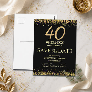 Carte Postale Paillettes d'Or Noir 40e Anniversaire Enregistrez