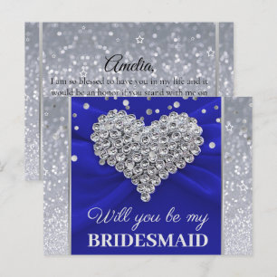 Carte Postale Paillettes Élégant Bleu Seras-tu ma demoiselle d'h