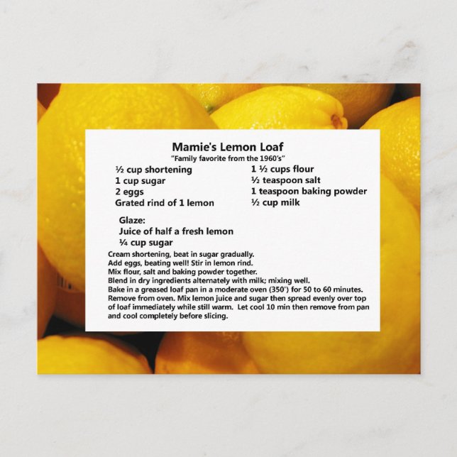 Carte Postale Pain de citron de Mamie (Devant)