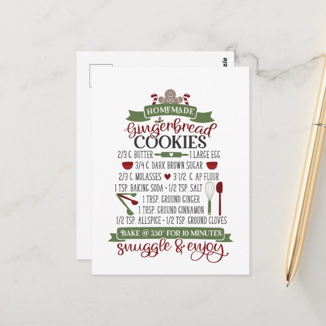 Carte Postale pain d'épices de Noël maison biscuits cuisine Pos (Devant/Arrière en situation)