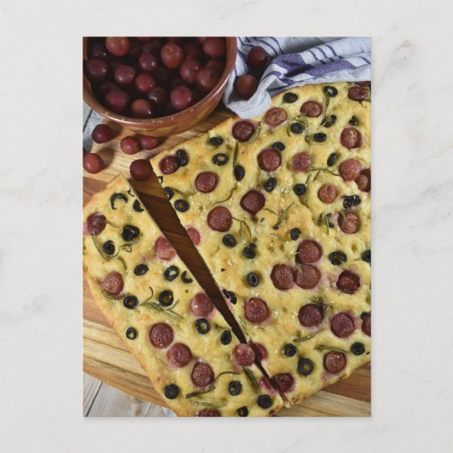 Carte Postale Pain Focaccia noir de l'olive noire (Devant)