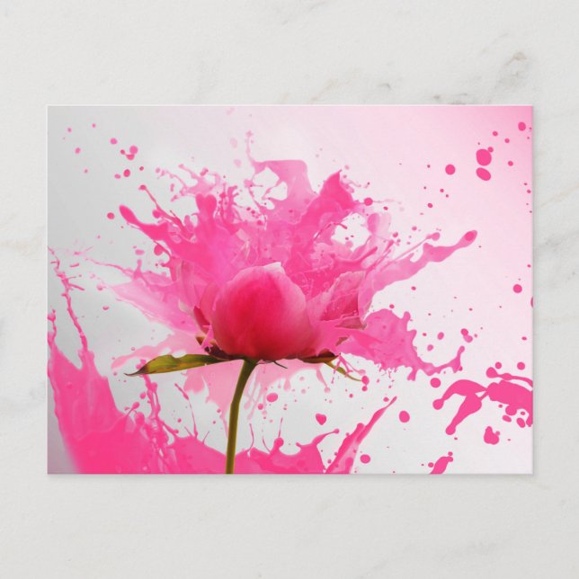 Carte Postale Paint Splatter Abstrait Fleur Rose (Devant)