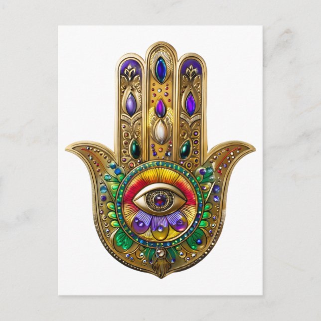Carte Postale Painted Gold Hamsa Amethyst Ruby Third Eye (Devant)