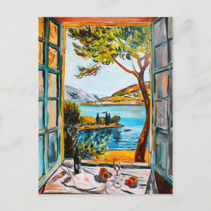 Carte Postale Painting breakfast on window view Mediterran sea