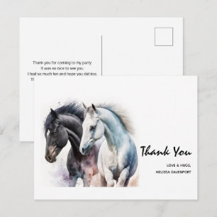 Carte Postale Paire de chevaux noir et blanc en aquarelle Merci