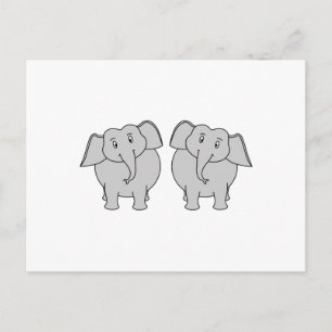 Carte Postale Paire d'Eléphants mignons. Couple.