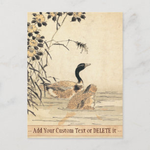 Carte Postale Paire d'oies avec Camellias Art japonais vintage