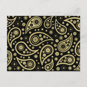 Carte Postale Paisley Funky Print en noir et or