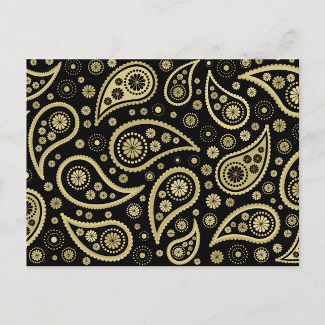 Carte Postale Paisley Funky Print en noir et or (Devant)
