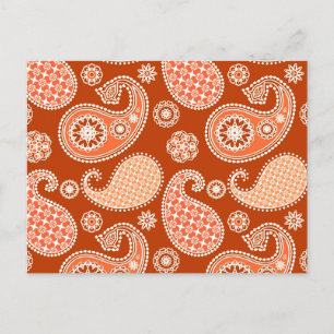 Carte Postale Paisley motif, Mandarin Orange et Blanc