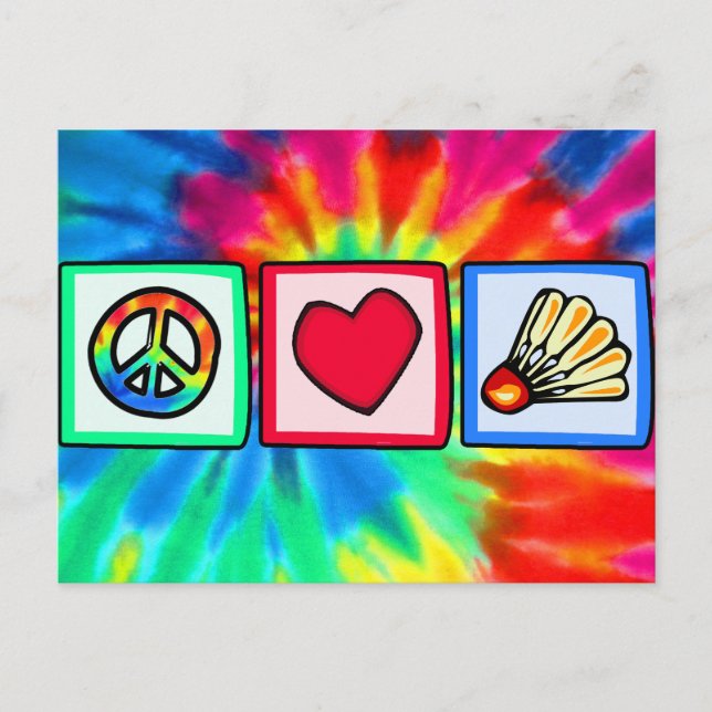 Carte Postale Paix, Amour, Badminton (Devant)