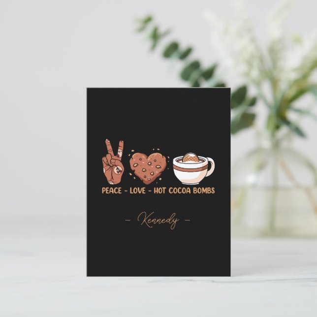 Carte Postale Paix - Amour - Bombes de cacao chaud (Debout devant)