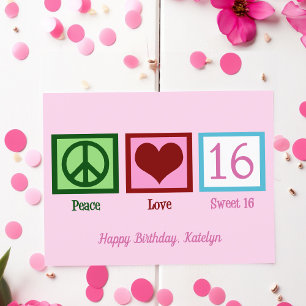 Carte Postale Paix Amour Douce 16 Jolie Fête 16ème Anniversaire