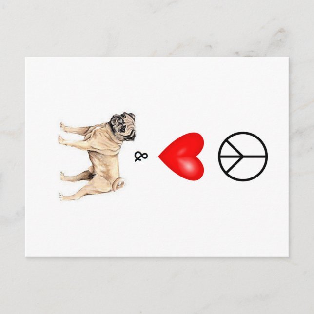 Carte Postale Paix, amour et Carlin (Devant)