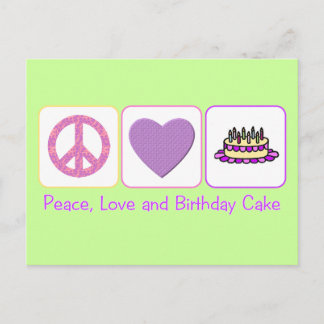 Carte Postale Paix, amour et gâteau d'anniversaire