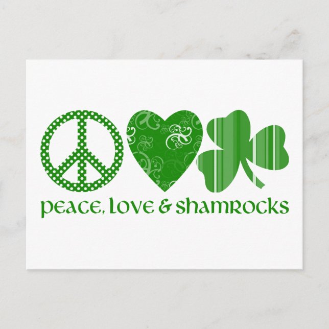 Carte Postale Paix, Amour et Shamrocks (Devant)