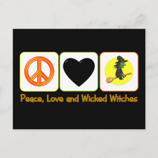 Carte Postale Paix, amour et sorcières méchantes
