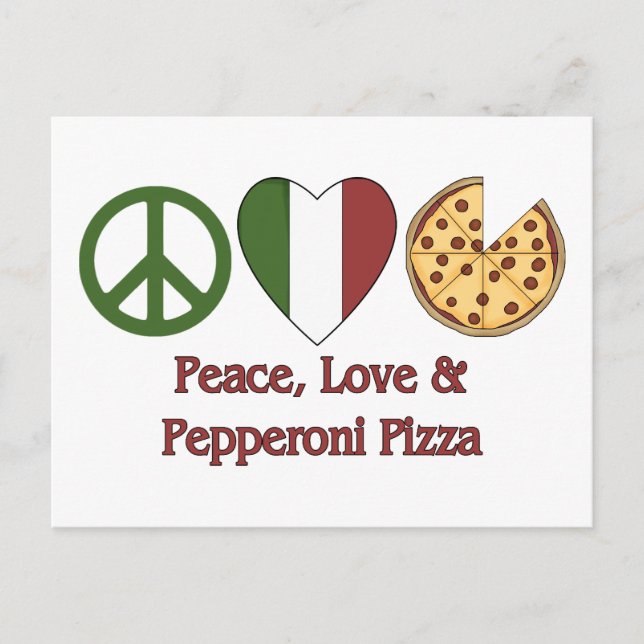 Carte Postale Paix, Amour & Pepperoni Pizza (Devant)