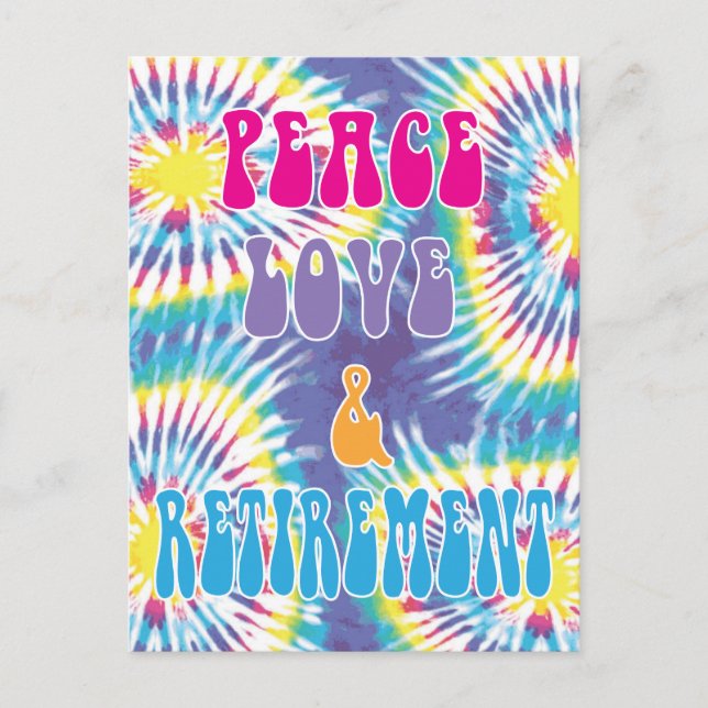 Carte Postale Paix Amour & Retraite Drôle Tie Dye (Devant)