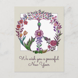 Carte Postale Paix colorée Floral Cute Boho Hippie Wholesome