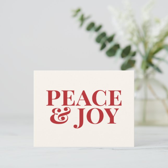 Carte Postale Paix et Joie - Typographie Rouge moderne Noël (Debout devant)