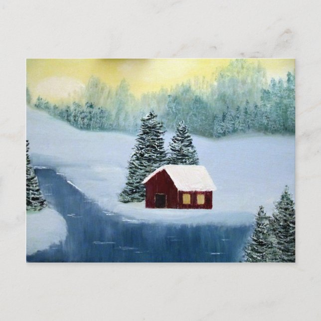 Carte Postale Paix hivernale Gelée Neige Rivière Arbres Paysage (Devant)