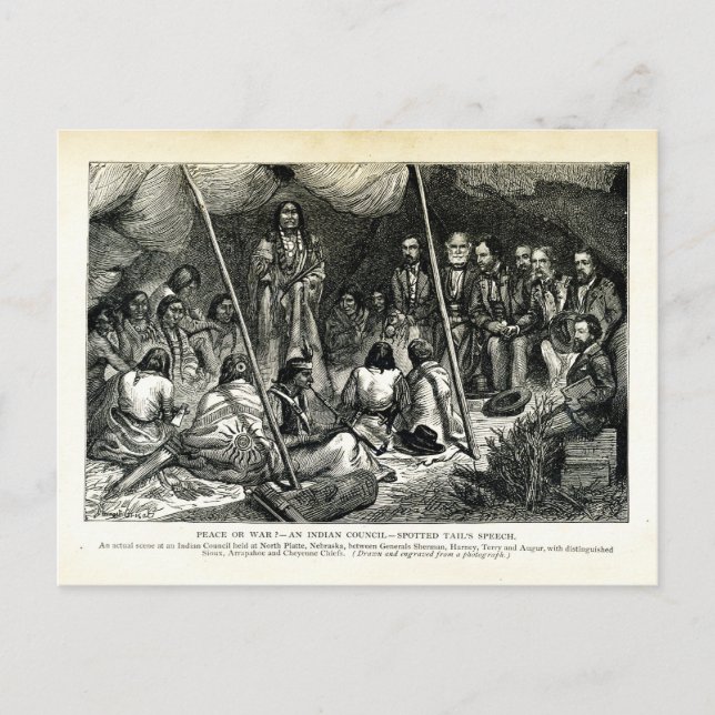 Carte Postale Paix ou guerre - Conseil indien tenu à North Platt (Devant)