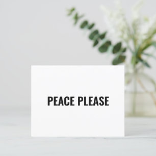 Carte Postale Paix S'il vous plaît blanc noir simple protestatio
