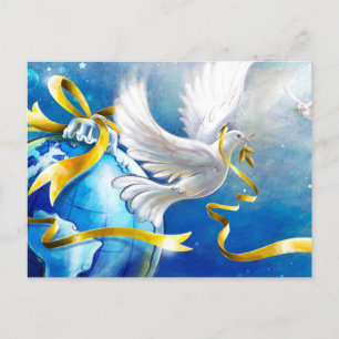 Carte Postale Paix sur Terre Colombes blanches Aquarelle