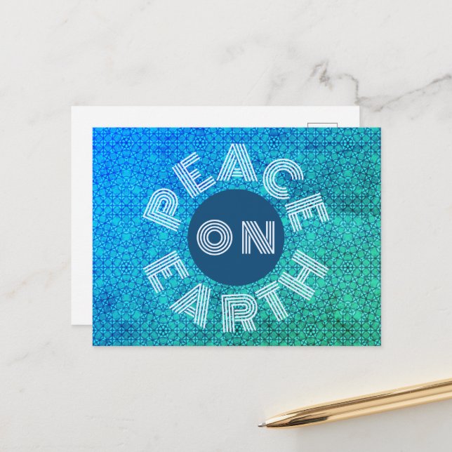 Carte Postale Paix sur Terre Motif vert bleu (Devant/Arrière en situation)