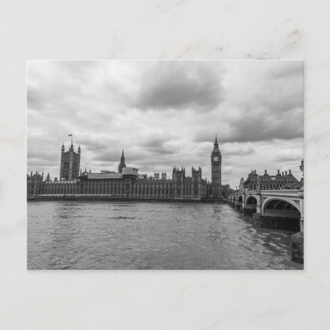 Carte Postale Palais noir et blanc de Westminster Londres Voyage (Devant)