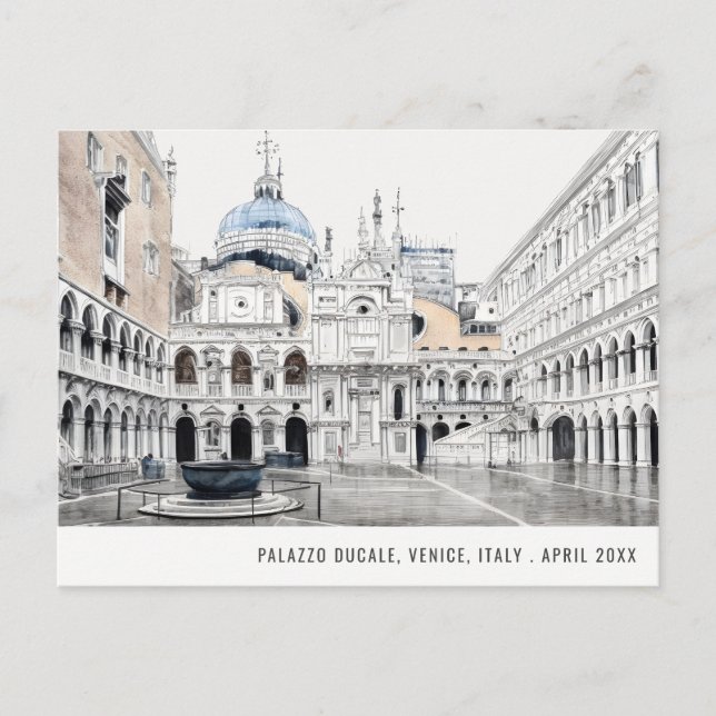 Carte Postale Palazzo Ducale Venise Italie Aquarelle Voyage (Devant)