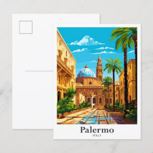 Carte Postale Palerme Italie Vintage voyage Illustration de port