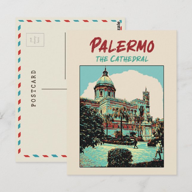 Carte Postale Palerme, La Cathédrale illustration Sicile Italie  (Devant / Derrière)