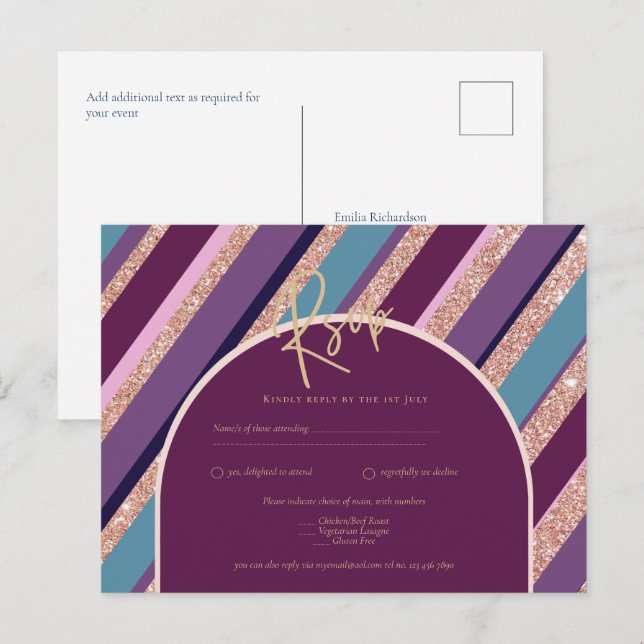 Carte Postale Palette Plum violet Rose Mariage or  (Devant / Derrière)