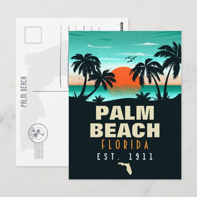 Carte Postale Palm Beach Floride Retro Sunset Souvenirs 60 ans (Devant / Derrière)