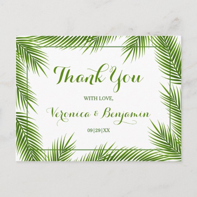 Carte Postale Palm Feuille Tropical Beach Mariage Merci (Devant)